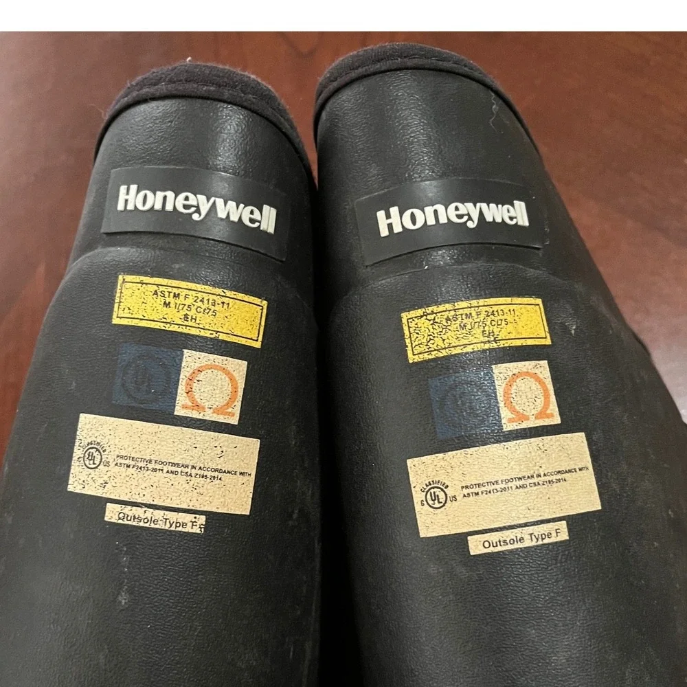 Honeywell 0117 Mens Steel Toe Rubber Work Boots Black Yellow Safety Size 11